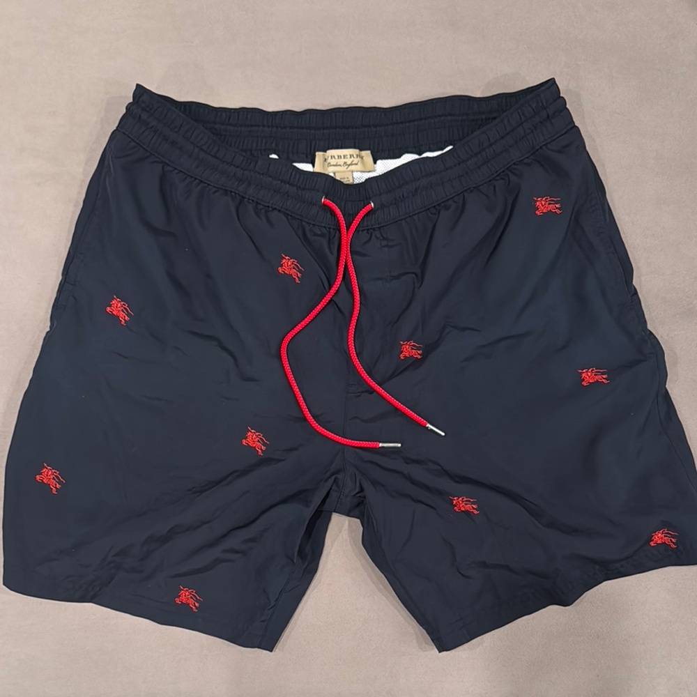 Burberry Navy dark blue and Red Swim Trunks Classic Design